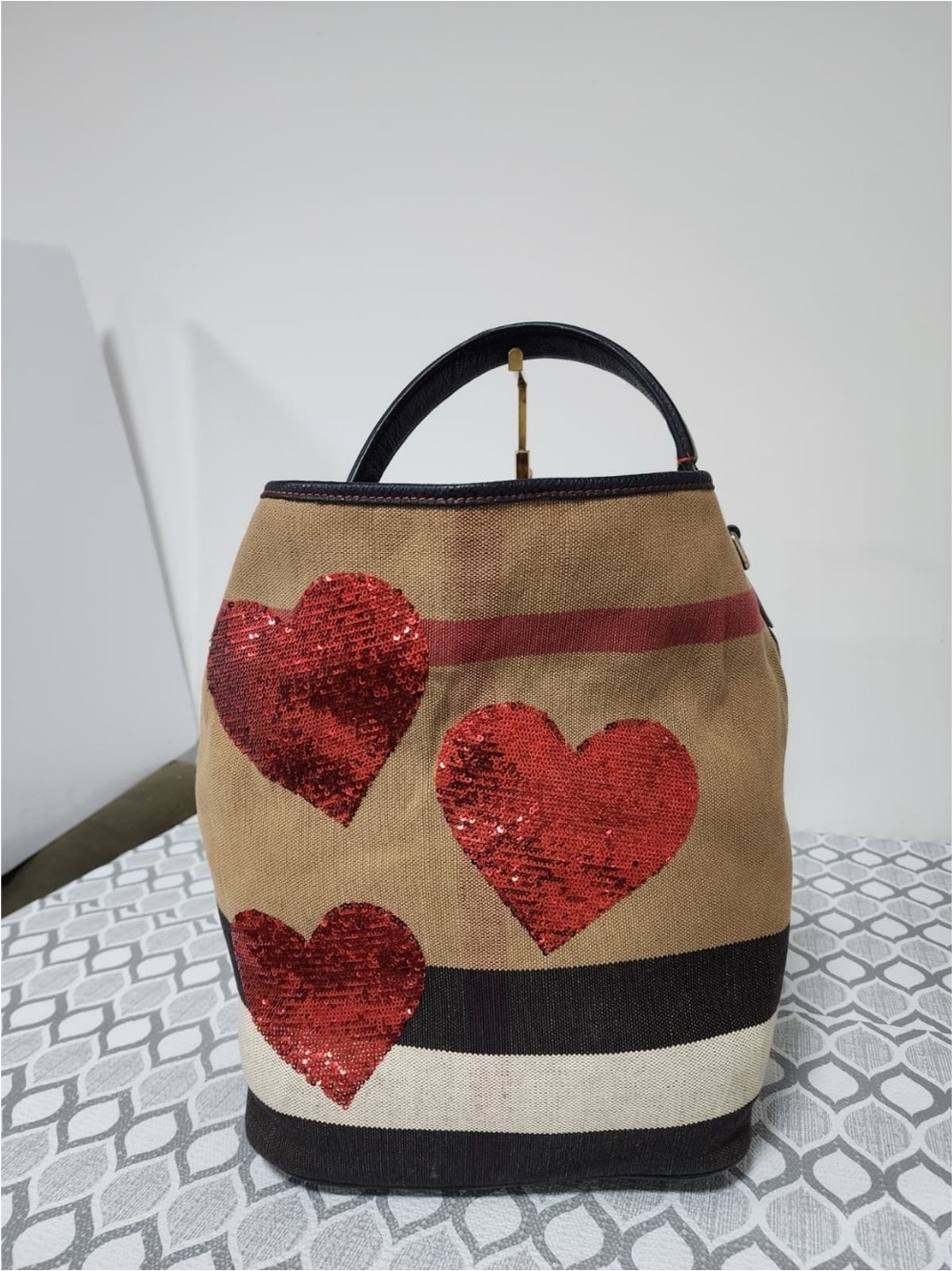 Burberry Ashby Sequined House Check Bucket Bag Multicolor